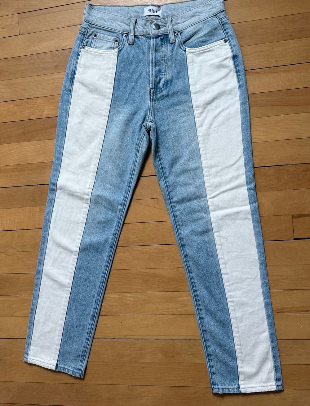 Pistola Monroe High Rise Straight Leg Jeans Blue White Colorblock Stripe